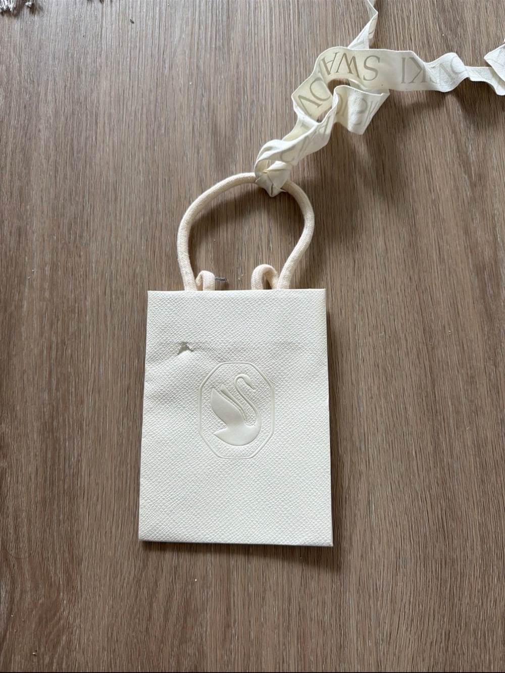 White Swarovski Textured Mini shopping bag with Embossed Logo